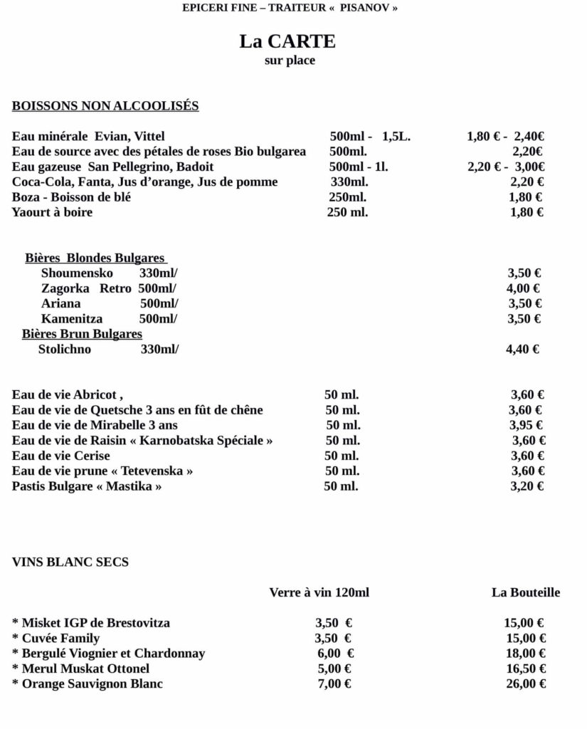 Carte du Restaurant Pisanov - 6 Rue César Franck, 75015 Paris