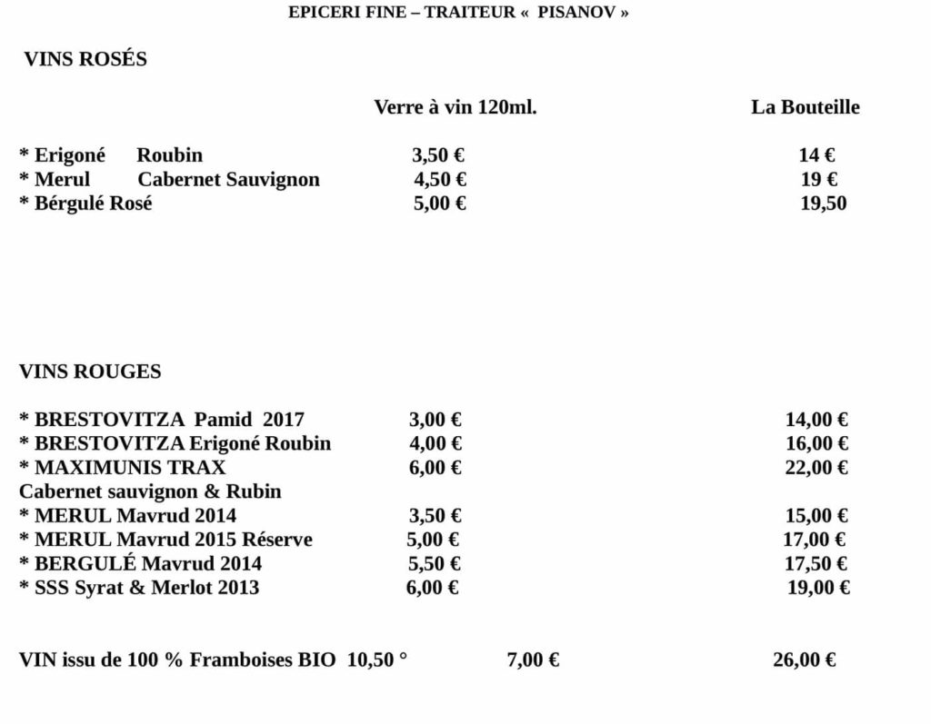 Carte du Restaurant Pisanov - 6 Rue César Franck, 75015 Paris